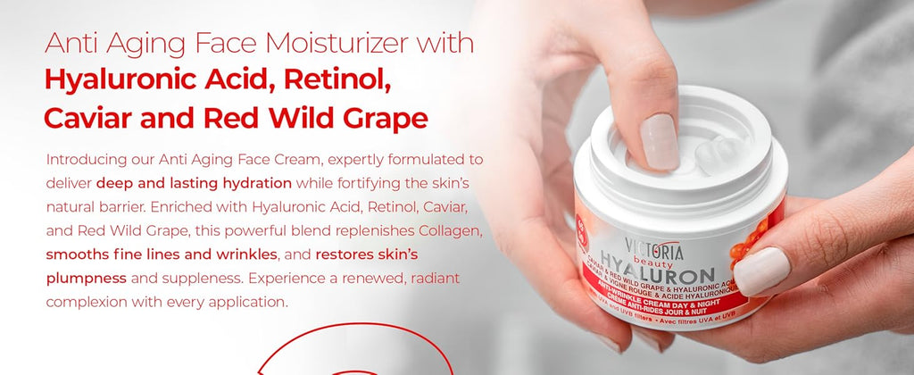 Victoria Beauty  Hyaluron, Retinol & Caviar Anti-Aging Cream with Red Grape (Ages 50-65+) – 50ml