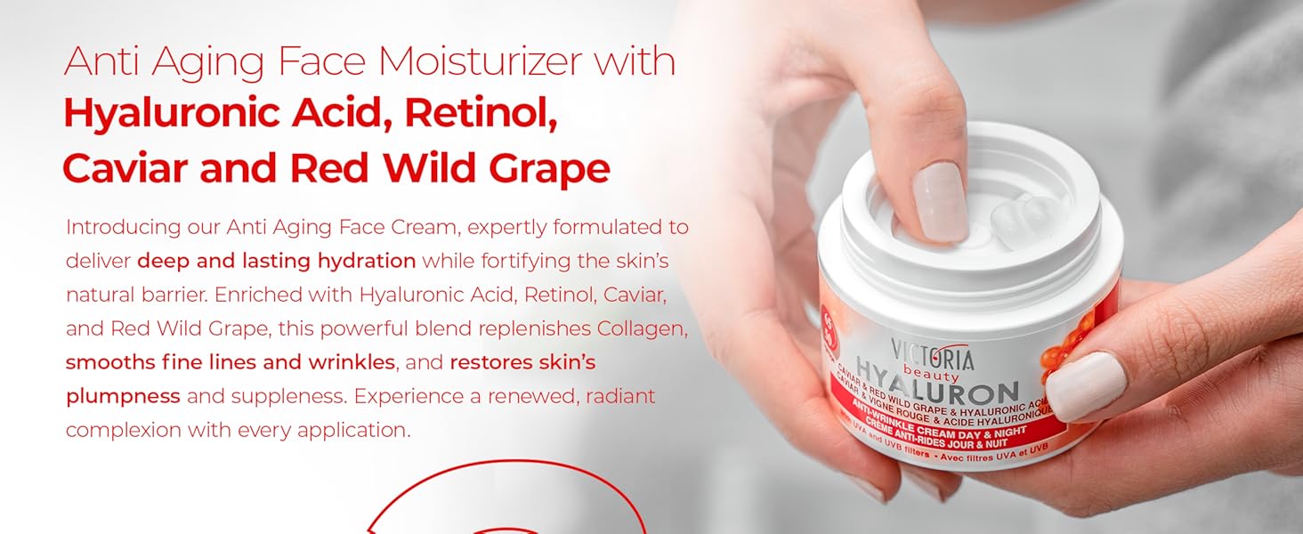 Victoria Beauty  Hyaluron, Retinol & Caviar Anti-Aging Cream with Red Grape (Ages 50-65+) – 50ml