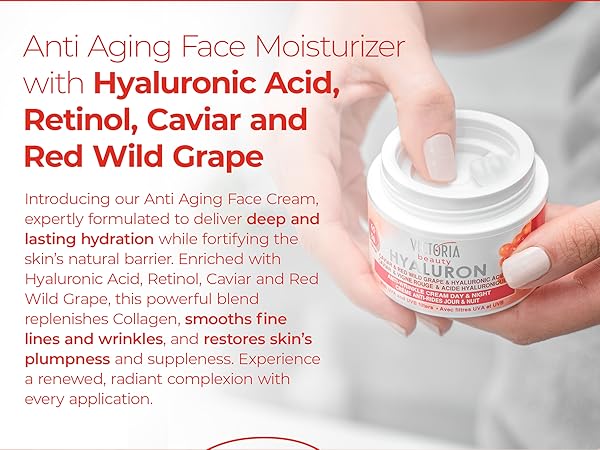 Victoria Beauty  Hyaluron, Retinol & Caviar Anti-Aging Cream with Red Grape (Ages 50-65+) – 50ml