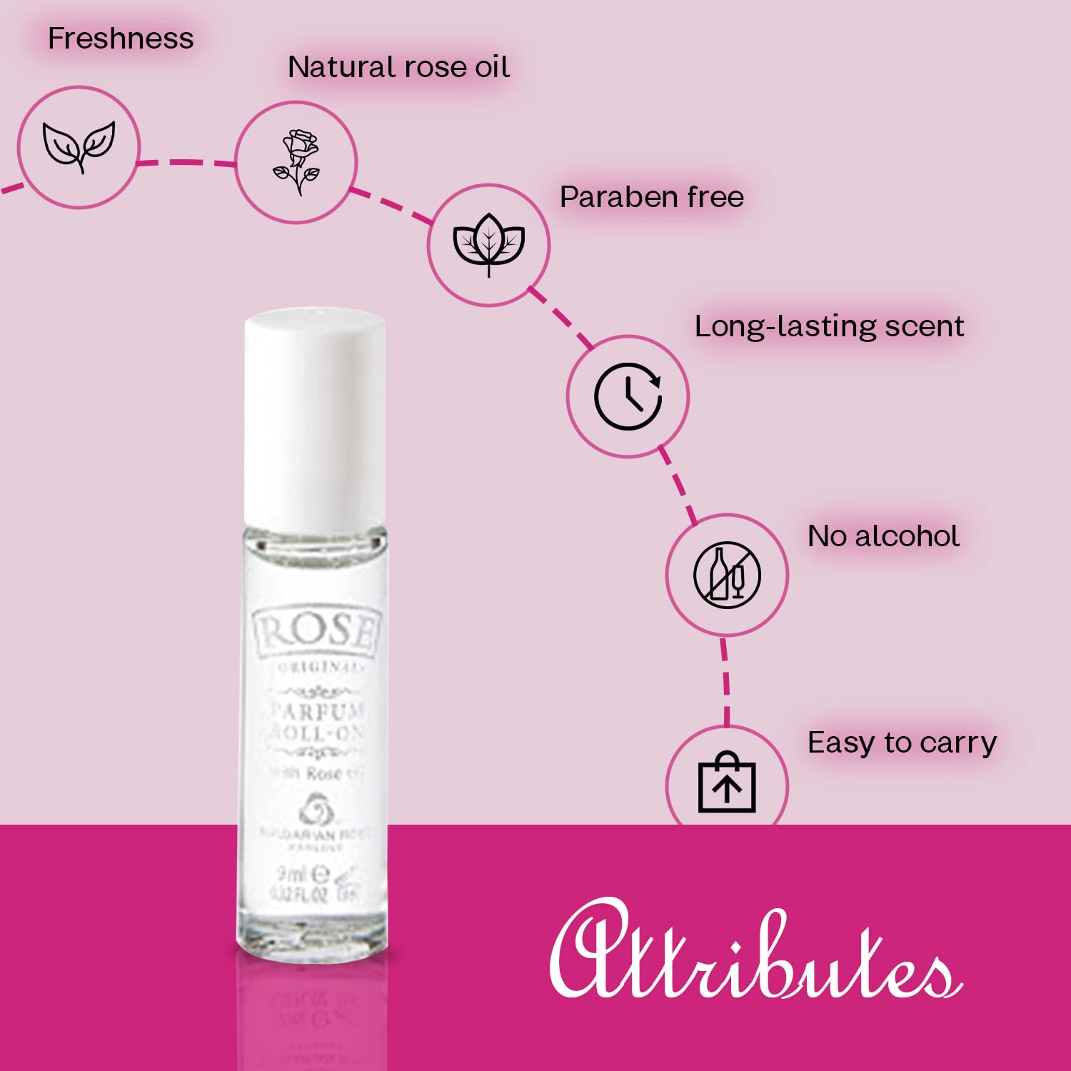 Roll-on parfum 100% Pure Bulgaria Rose oil Parabens FREE No alcohol 9 ml 0.32OZ