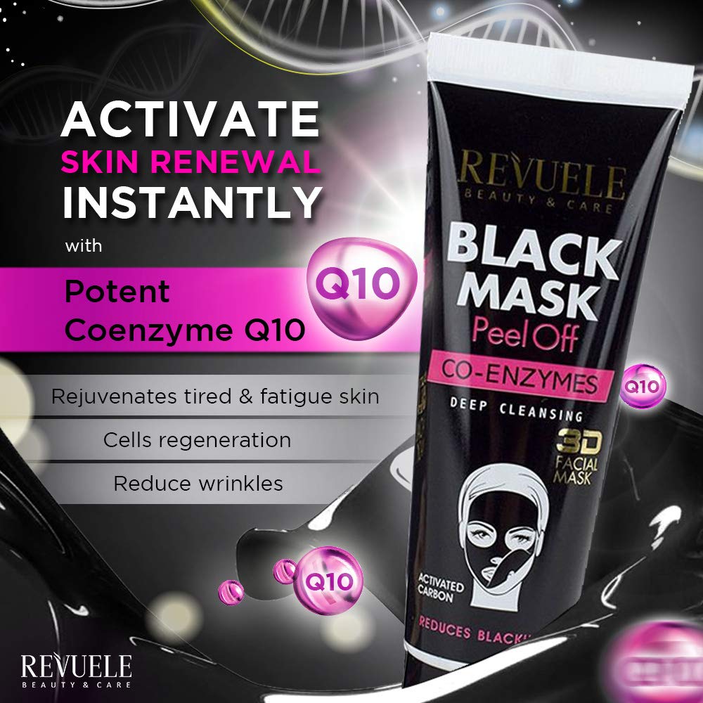 REVUELE BEAUTY & CARE BLACK MASK - Peel Off CO - ENZYMES DEEP CLEANSING 3D Facial mask – Activated carbon Reduces blackheads