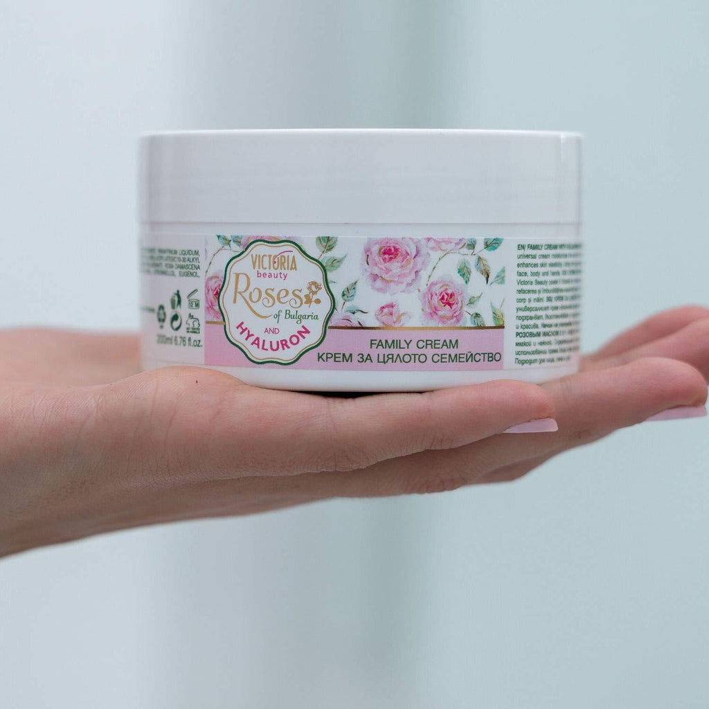 Victoria Beauty Roses of Bulgaria 3-in-1 Family Cream – Face, Hands & Body with Rose Oil & Hyaluron (200ml)
