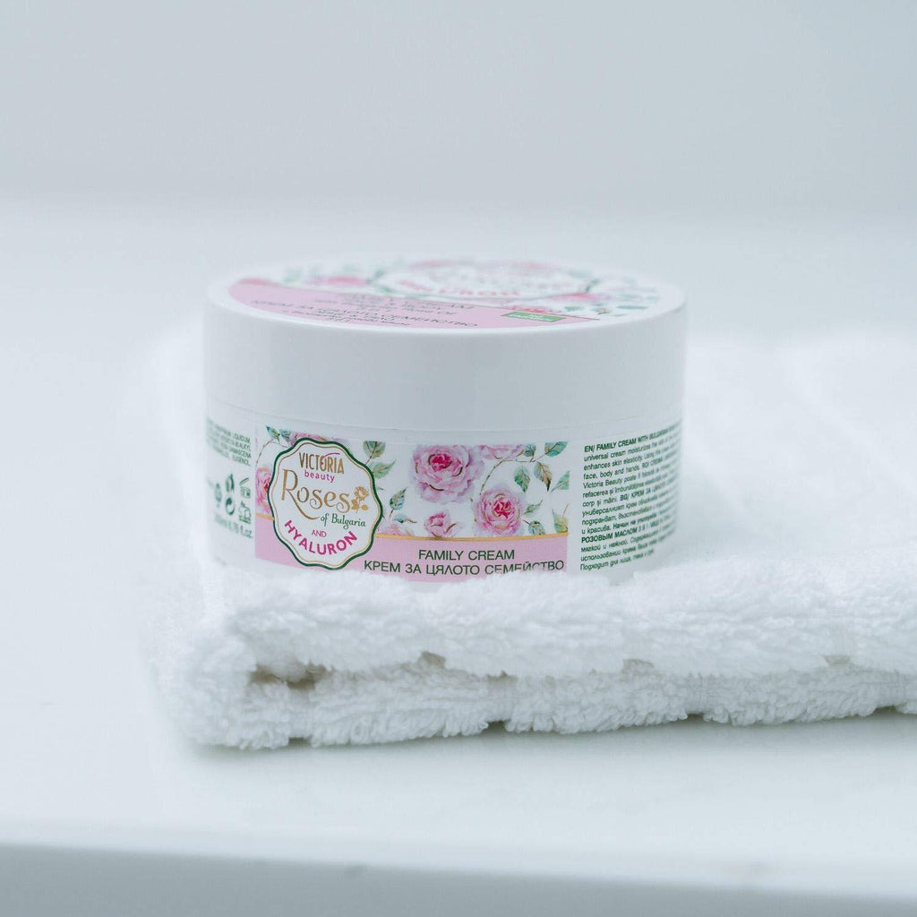 Victoria Beauty Roses of Bulgaria 3-in-1 Family Cream – Face, Hands & Body with Rose Oil & Hyaluron (200ml)