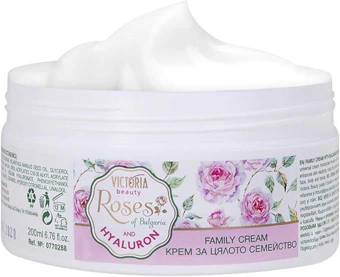 Victoria Beauty Roses of Bulgaria 3-in-1 Family Cream – Face, Hands & Body with Rose Oil & Hyaluron (200ml)