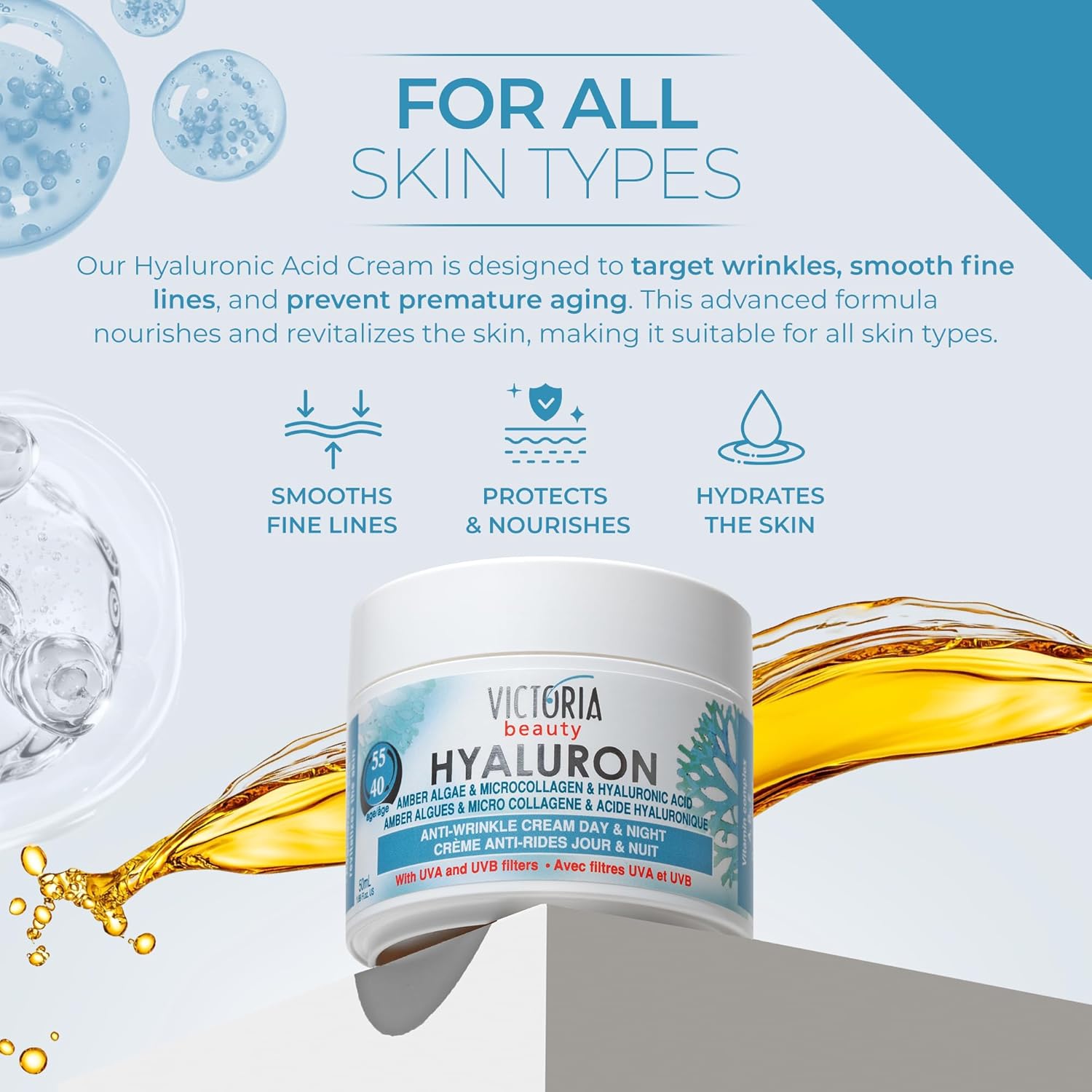 Victoria Beauty  Hyaluron & Amber Algae  Anti-Aging Cream with  Micro-Collagen (Ages 40+) – 50ml