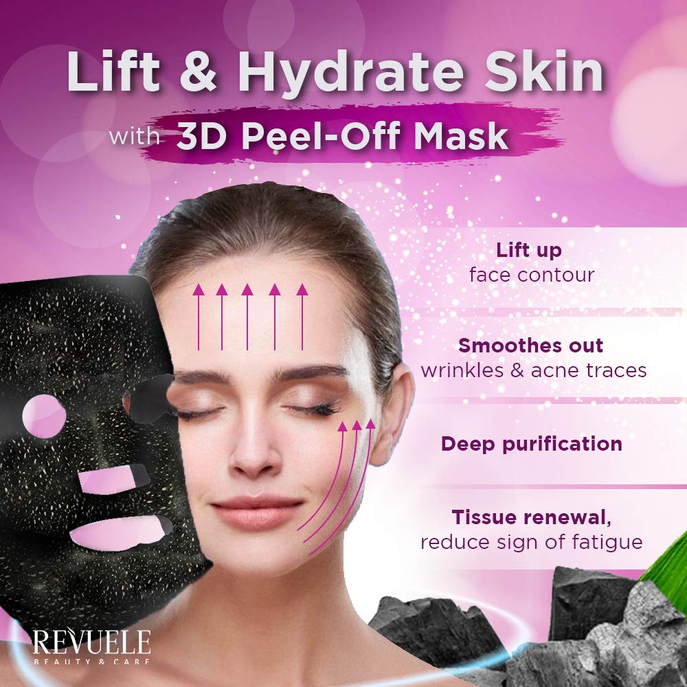 REVUELE BEAUTY & CARE BLACK MASK - Peel Off CO - ENZYMES DEEP CLEANSING 3D Facial mask – Activated carbon Reduces blackheads