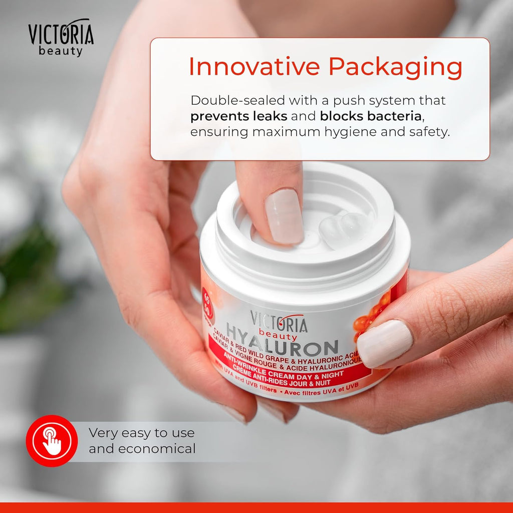 Victoria Beauty  Hyaluron, Retinol & Caviar Anti-Aging Cream with Red Grape (Ages 50-65+) – 50ml