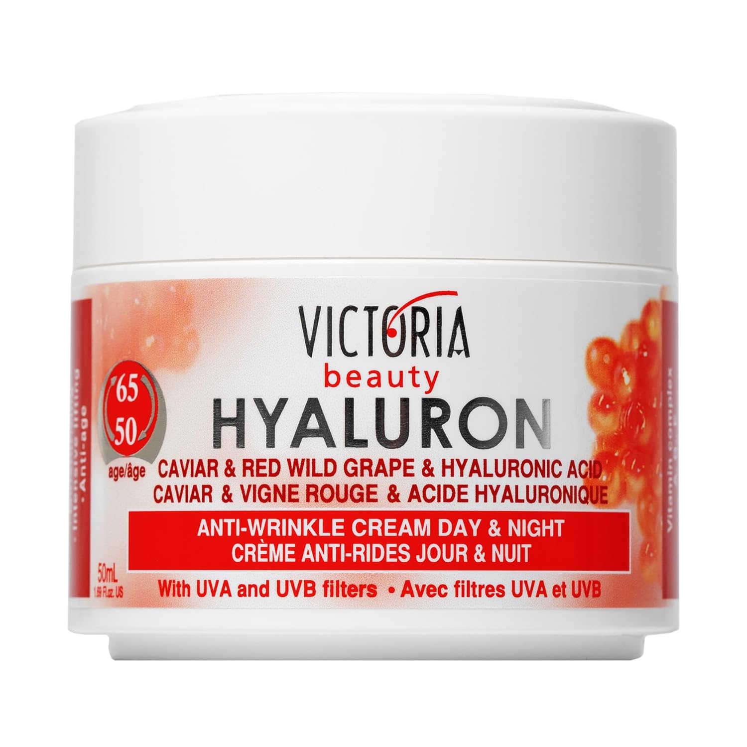 Victoria Beauty  Hyaluron, Retinol & Caviar Anti-Aging Cream with Red Grape (Ages 50-65+) – 50ml