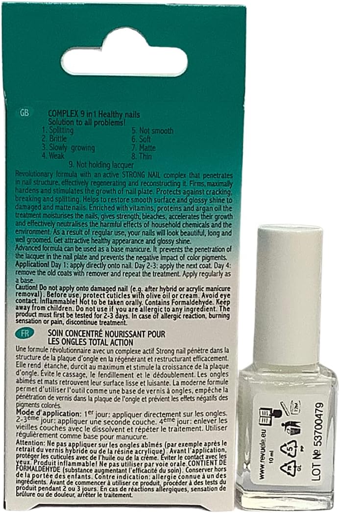 REUELE- Nail Therapy 9 in 1 COMPLEX Healthy Nails Strong Nail Complex + Argan oil , Vitamins , Silk Proteins Solution to all problems 10 ml