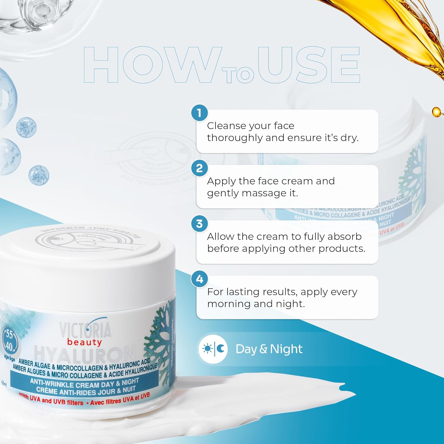 Victoria Beauty  Hyaluron & Amber Algae  Anti-Aging Cream with  Micro-Collagen (Ages 40+) – 50ml