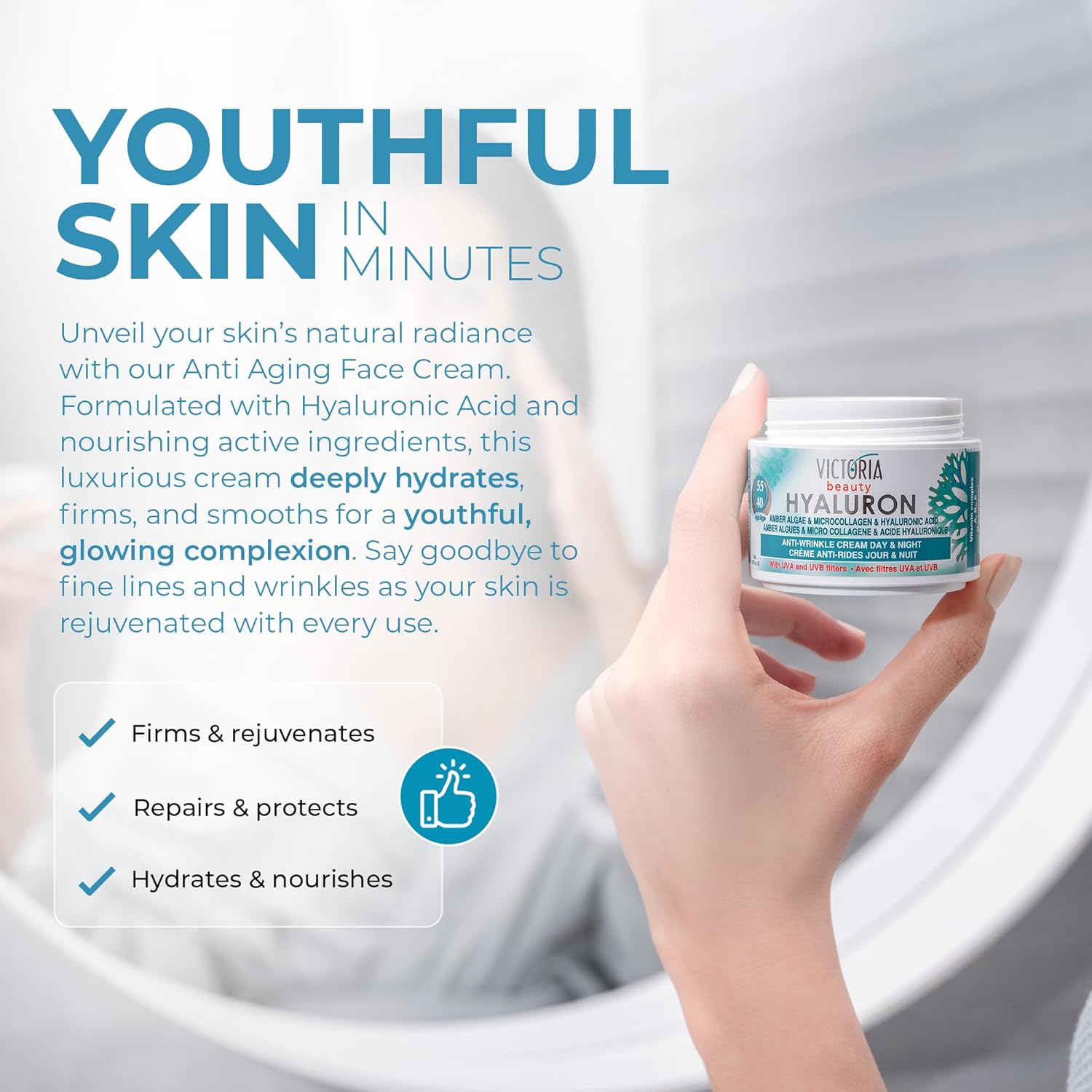 Victoria Beauty  Hyaluron & Amber Algae  Anti-Aging Cream with  Micro-Collagen (Ages 40+) – 50ml