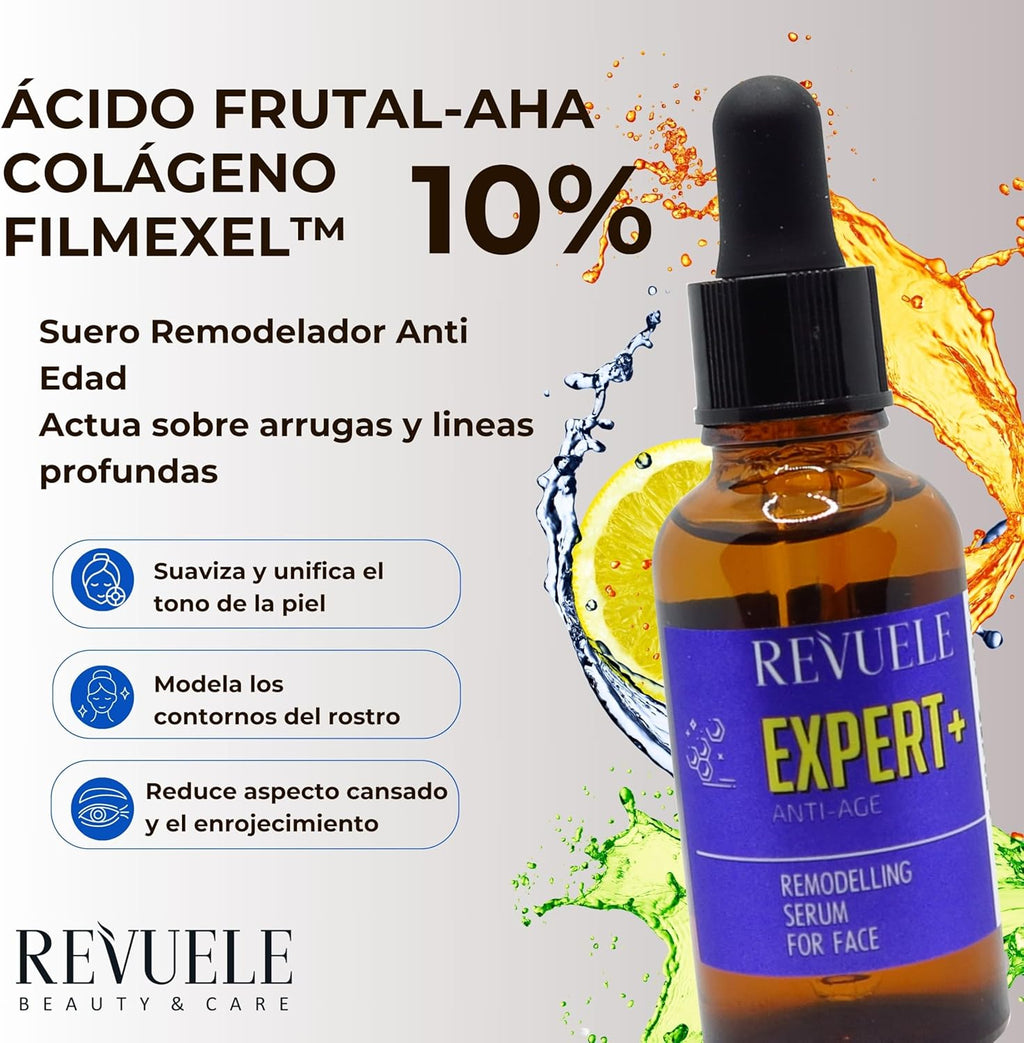 REVUELE EXPERT + ANTI-AGE REMODELLING SERUM FOR FACE 10% AHA FRUIT ACID , COLLAGEN , FILMEXEL™