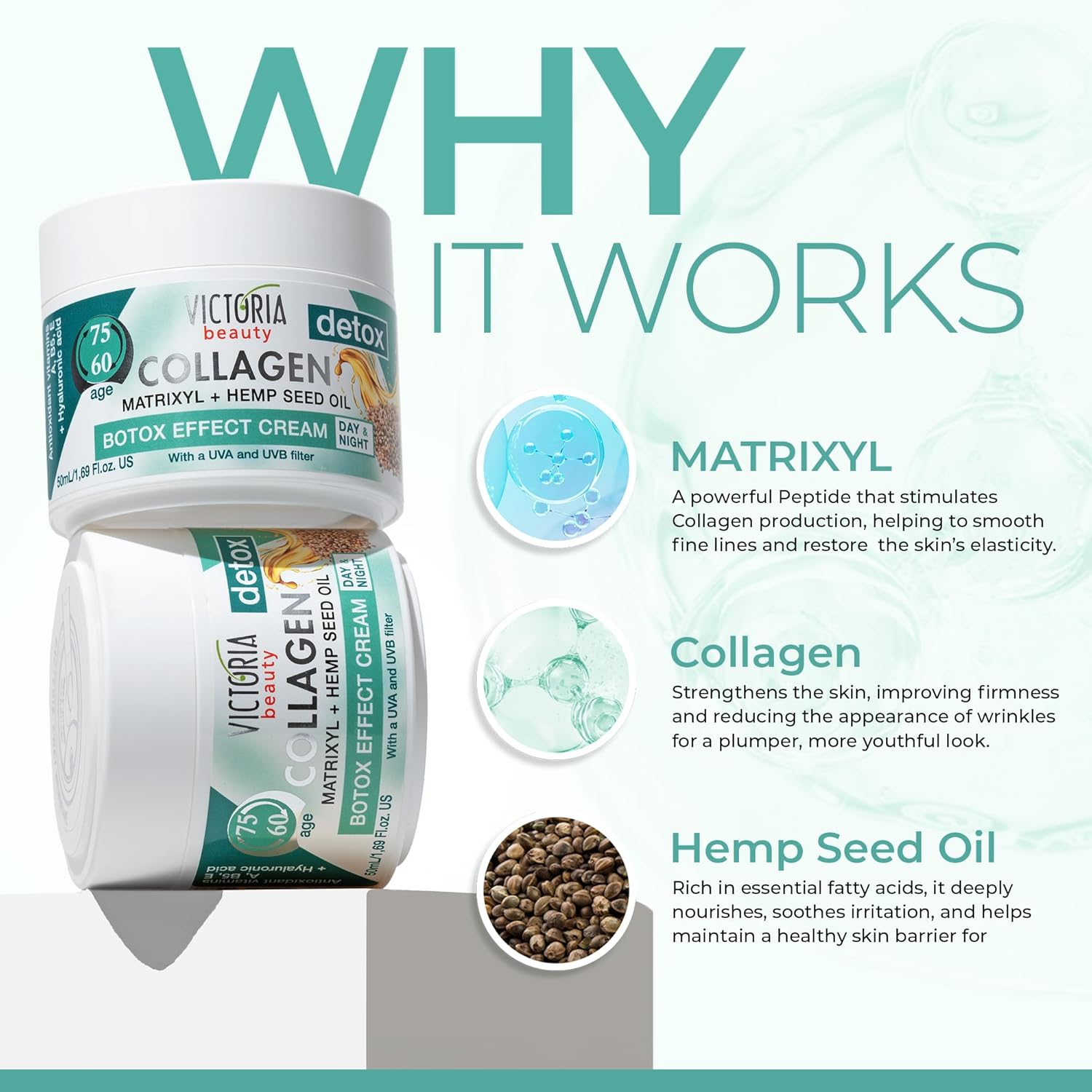 VB Collagen-Detox Day& Night Cream Anti-Aging Moisturiser Matrixyl Hemp Oil 50ml