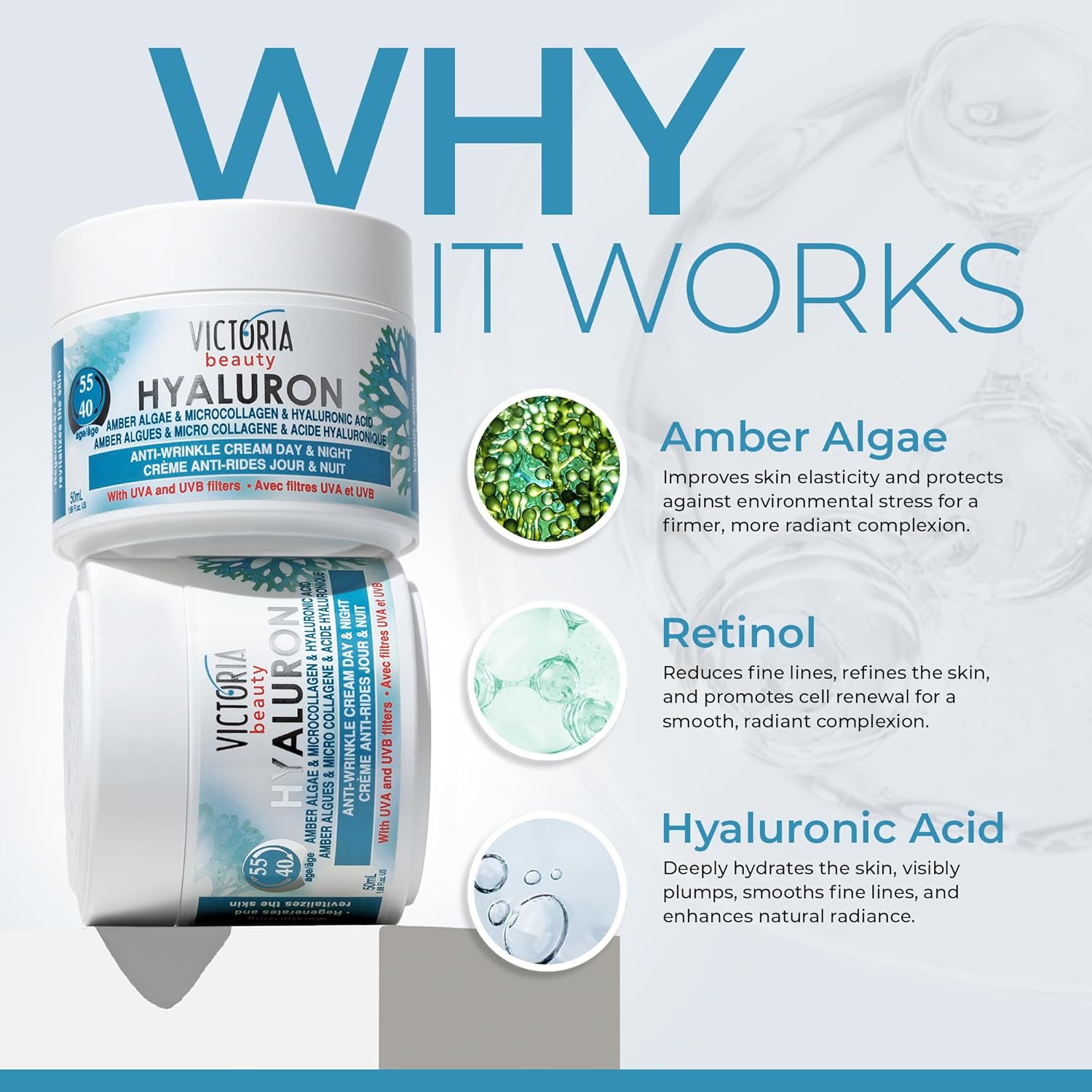 Victoria Beauty  Hyaluron & Amber Algae  Anti-Aging Cream with  Micro-Collagen (Ages 40+) – 50ml