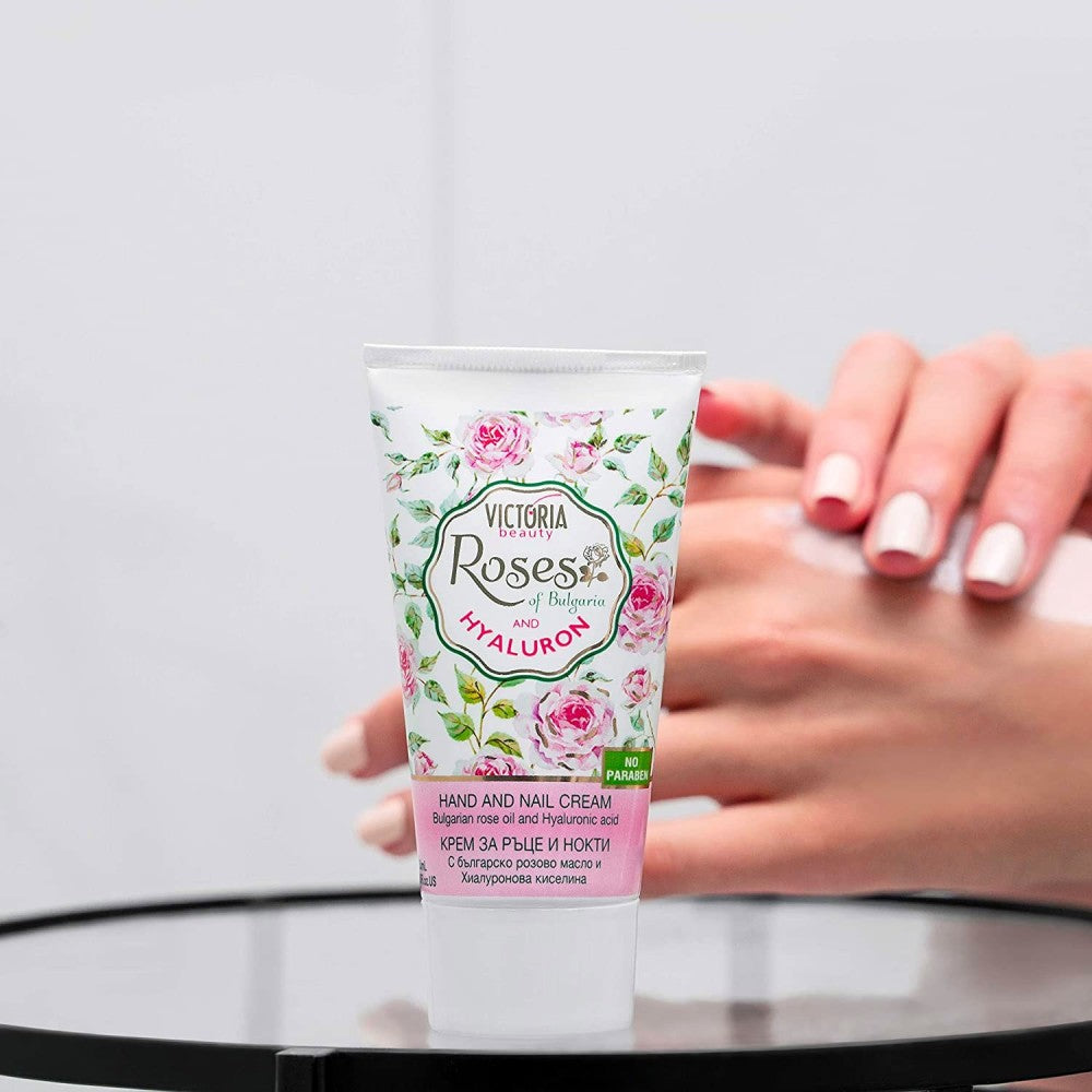 Vkctoria Beauty "Roses of Bulgaria and Hyaluron" Hand & Nail Cream with Bulgarian Rose Oil & Hyaluronic Acid Big size 100 ml