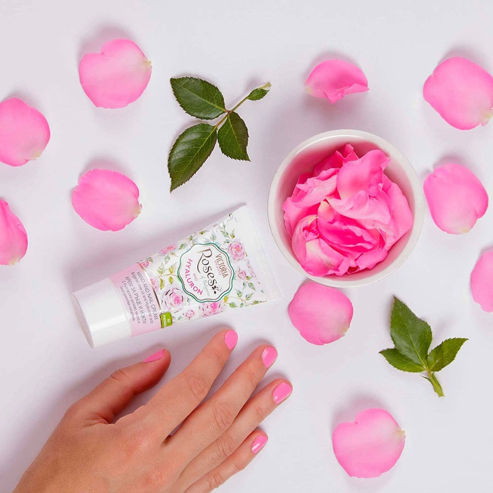 Vkctoria Beauty "Roses of Bulgaria and Hyaluron" Hand & Nail Cream with Bulgarian Rose Oil & Hyaluronic Acid Big size 100 ml