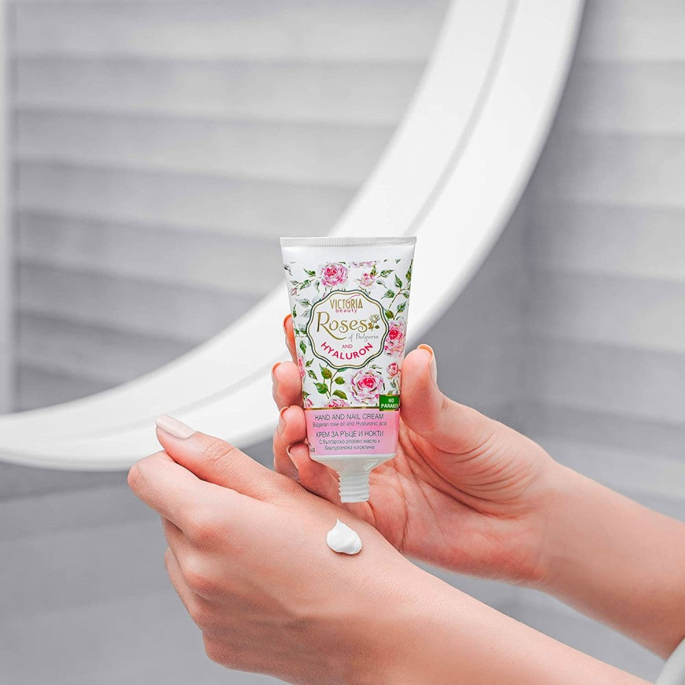 Vkctoria Beauty "Roses of Bulgaria and Hyaluron" Hand & Nail Cream with Bulgarian Rose Oil & Hyaluronic Acid Big size 100 ml