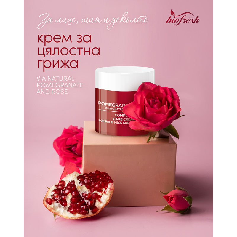 Biofresh  “ Via Natural “ Complete Care 200 ml Cream for face, neck and décolletage VIA NATURAL POMEGRANATE AND ROSE