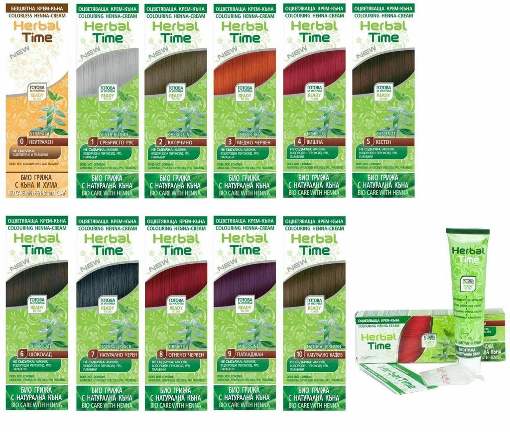 Herbal Time Henna Hair Coloring Cream Dye Natural Bio Colorant Ready To Use 75ml