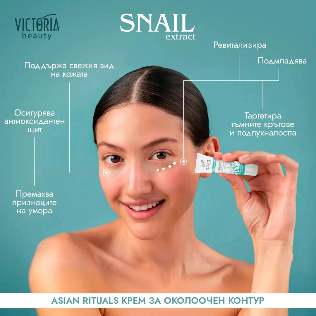 Victoria Beauty “ Asian Rituals “  15 ml Revitalizing Eye Contour Cream with Snail Extract , Caffeine , Centella & Rice