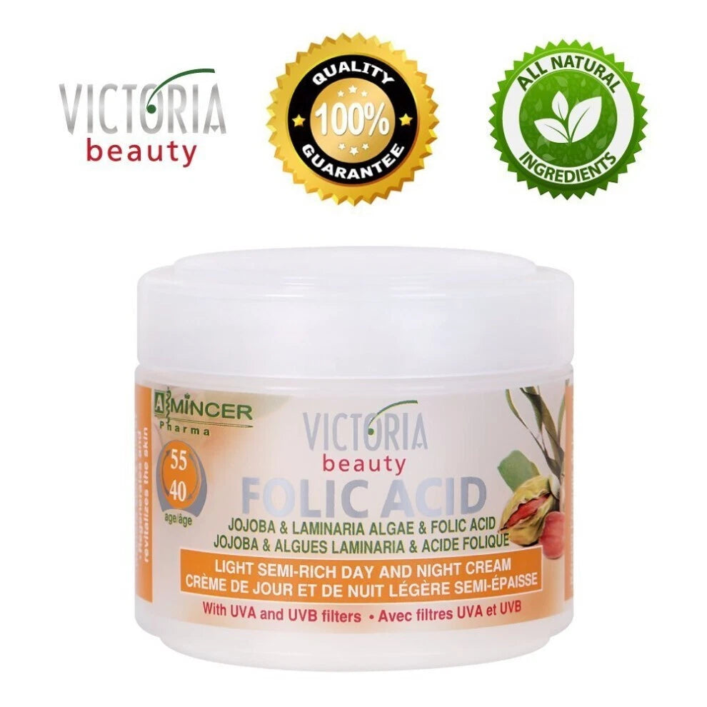 Victoria Beauty Folic Acid & Jojoba Anti-Ageing 50ml Cream UVA & UVB filters 40-55age Laminaria