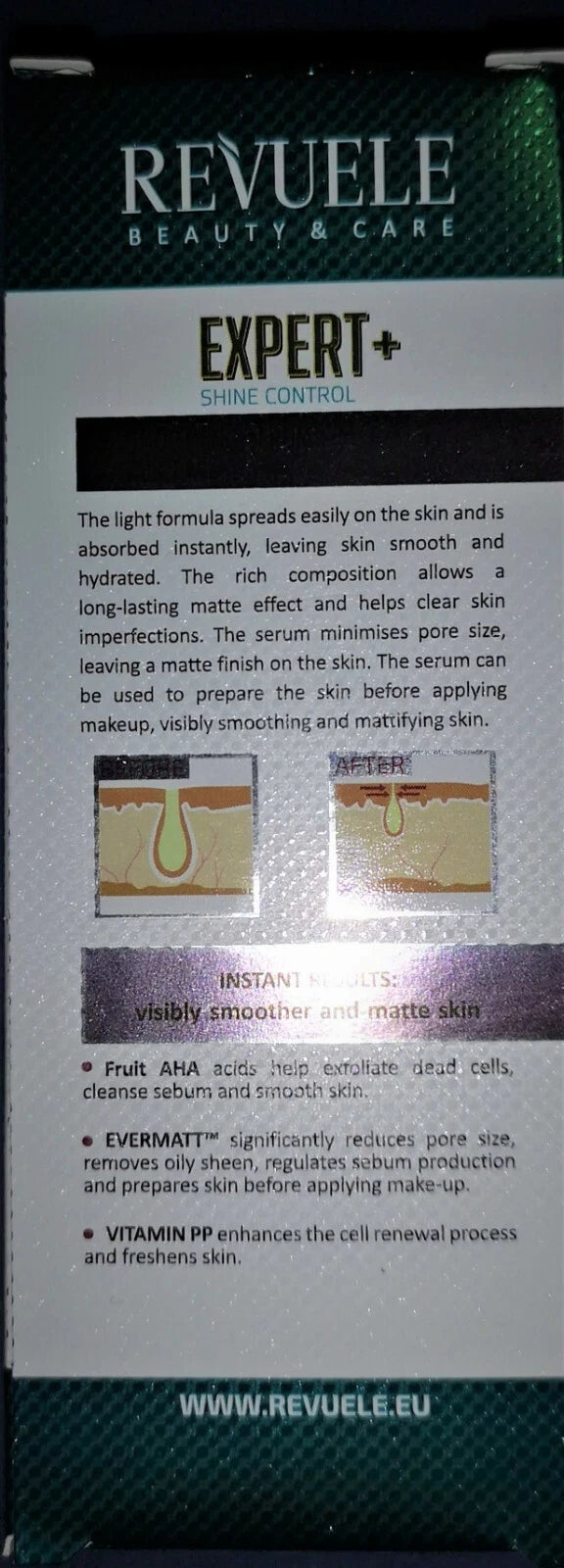 REVUELE EXPERT+SHINE CONTROL SMOOTHING 25 ml FACE SERUM 10% EVERMATT™ , FRUIT AHA ACID