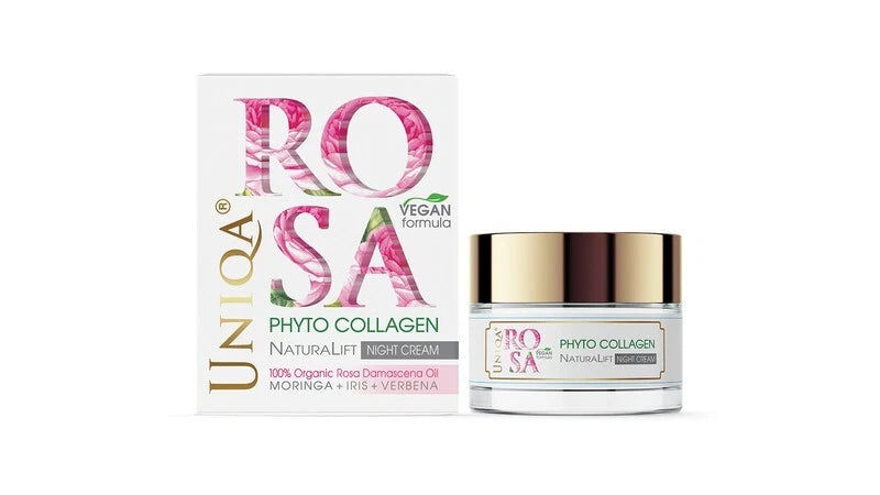 Arsy Cosmetics Rosa Uniqa Phyto Collagen Natura Lift Night Cream 50  ml Innovative Vegan Formula A product made from plant-based ingredients