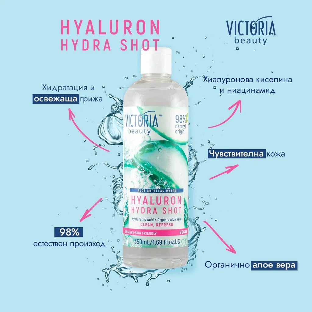 VICTORIA BEAUTY - Hydra Shot 350 ml Moisturizing Aloe Vera Micellar Water with Hyaluronic Acid, and Niacinamide