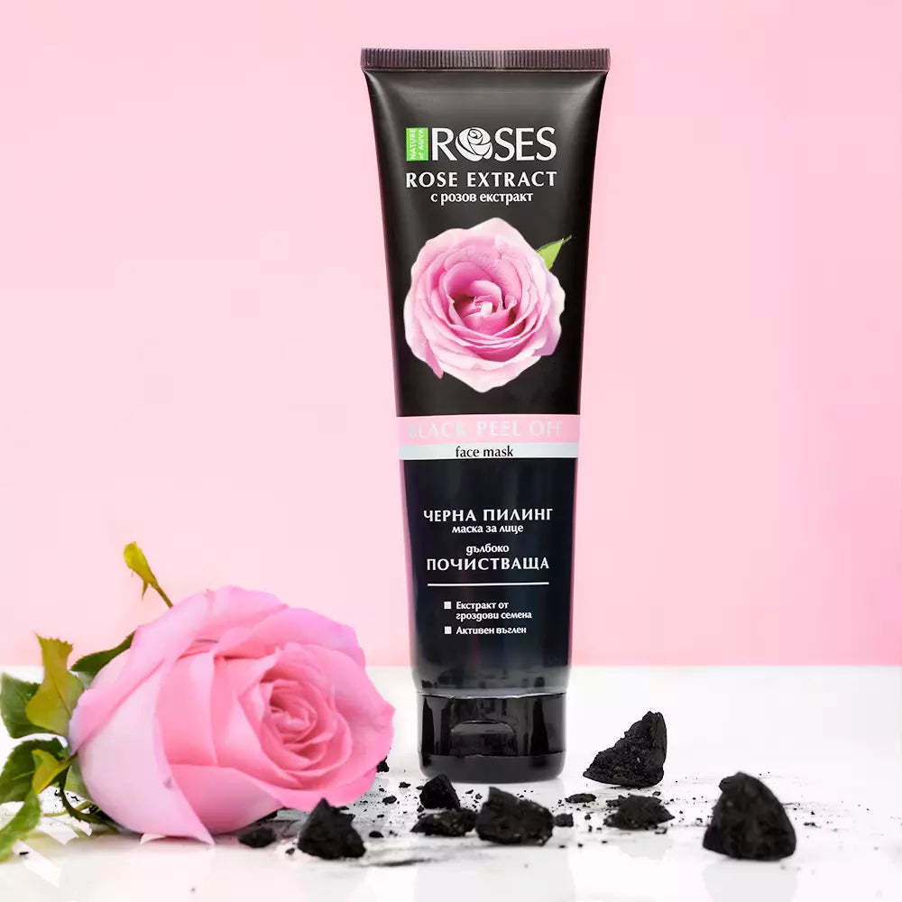 Black peel-off mask Glowing 100 ml with rose extract, grape seed extract and ac