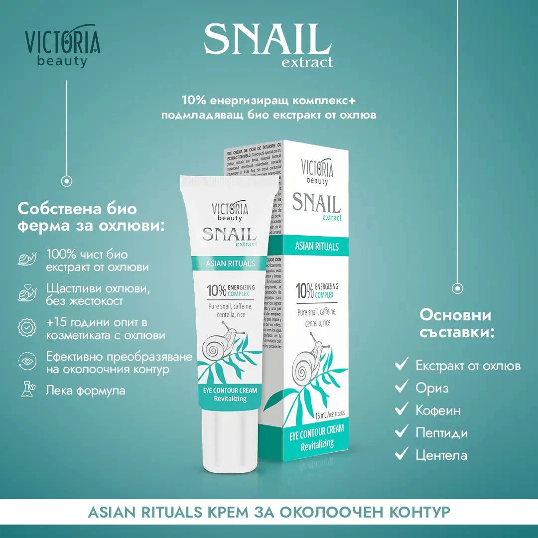 Victoria Beauty “ Asian Rituals “  15 ml Revitalizing Eye Contour Cream with Snail Extract , Caffeine , Centella & Rice