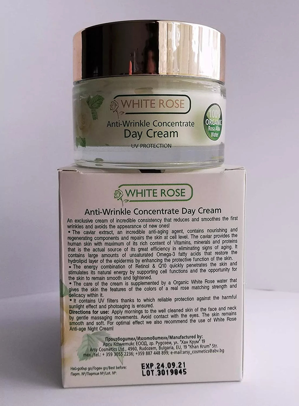 ARSY Anti–wrinkle concentrate 50ml Day cream White Rose Alba water Caviar extract Q10