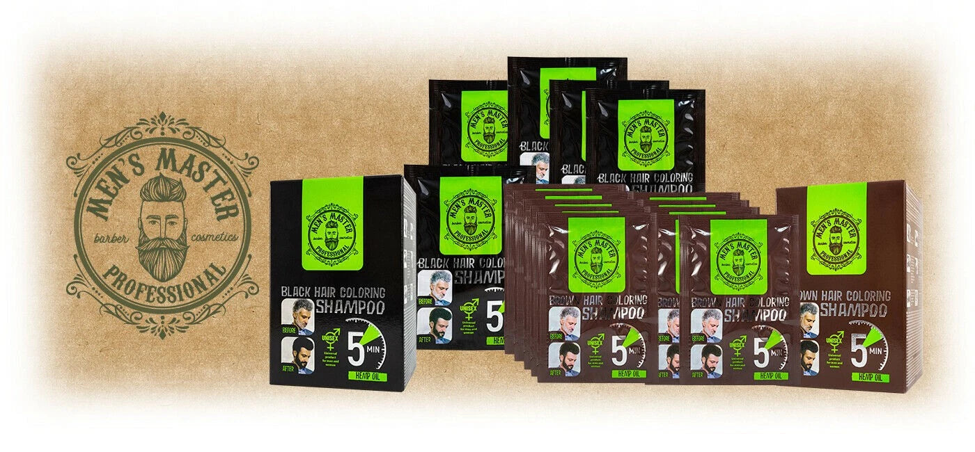 New Men's Master BROWN Hair Coloring Shampoo Cover 25ml Sachet Result in 5 min