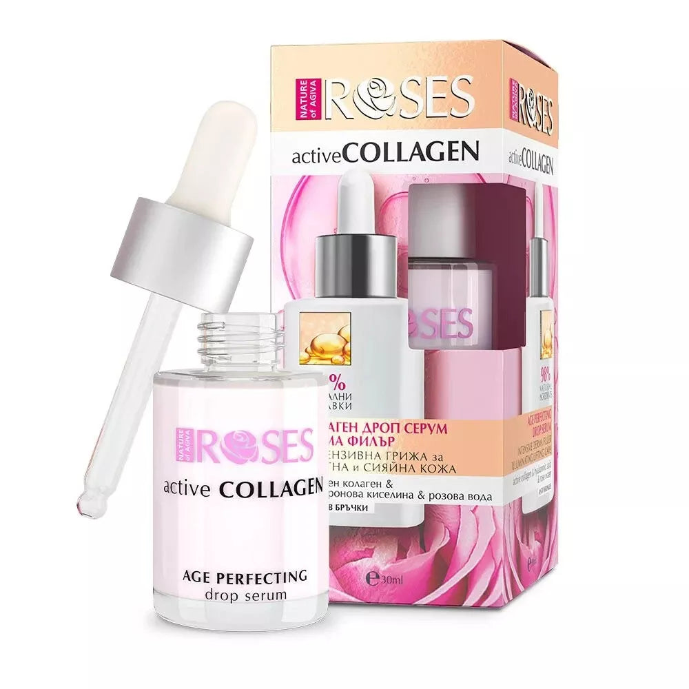 Agiva ACTIVE COLLAGEN 30ml Rose water Hyaluron Anti-age Drop Serum 98% natural products