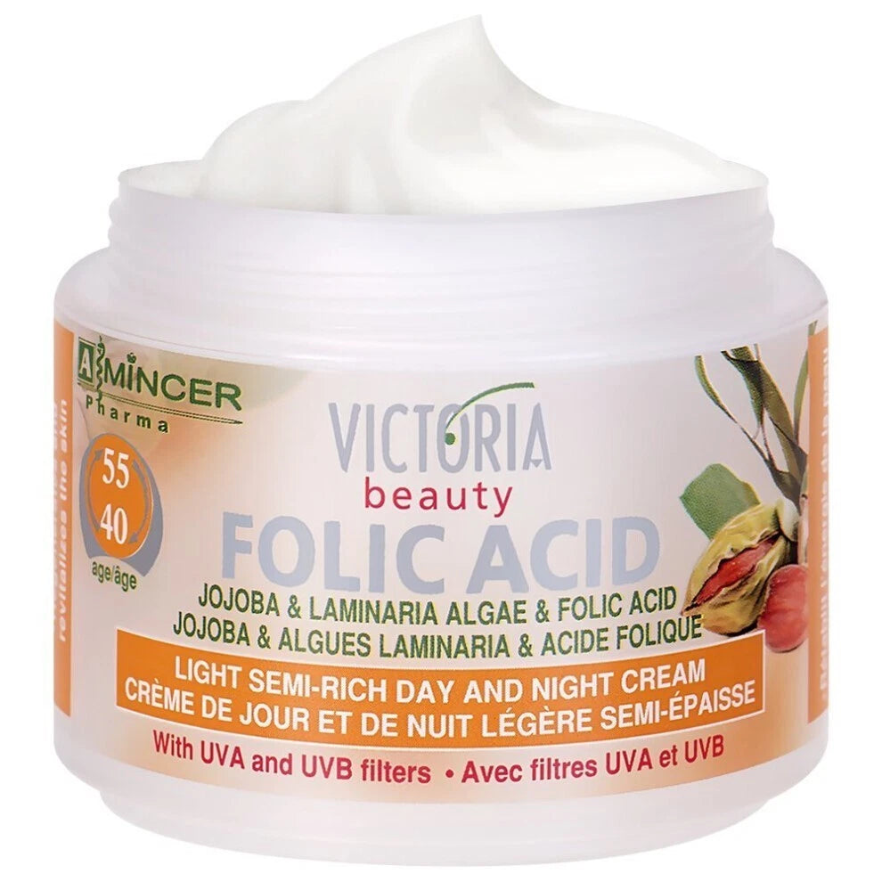 Victoria Beauty Folic Acid & Jojoba Anti-Ageing 50ml Cream UVA & UVB filters 40-55age Laminaria