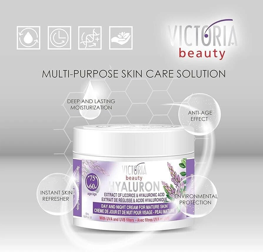 Victoria Beauty Face Cream for Mature Skin Age 60-75 Day & Night Anti Wrinkle Moisturiser 50ml