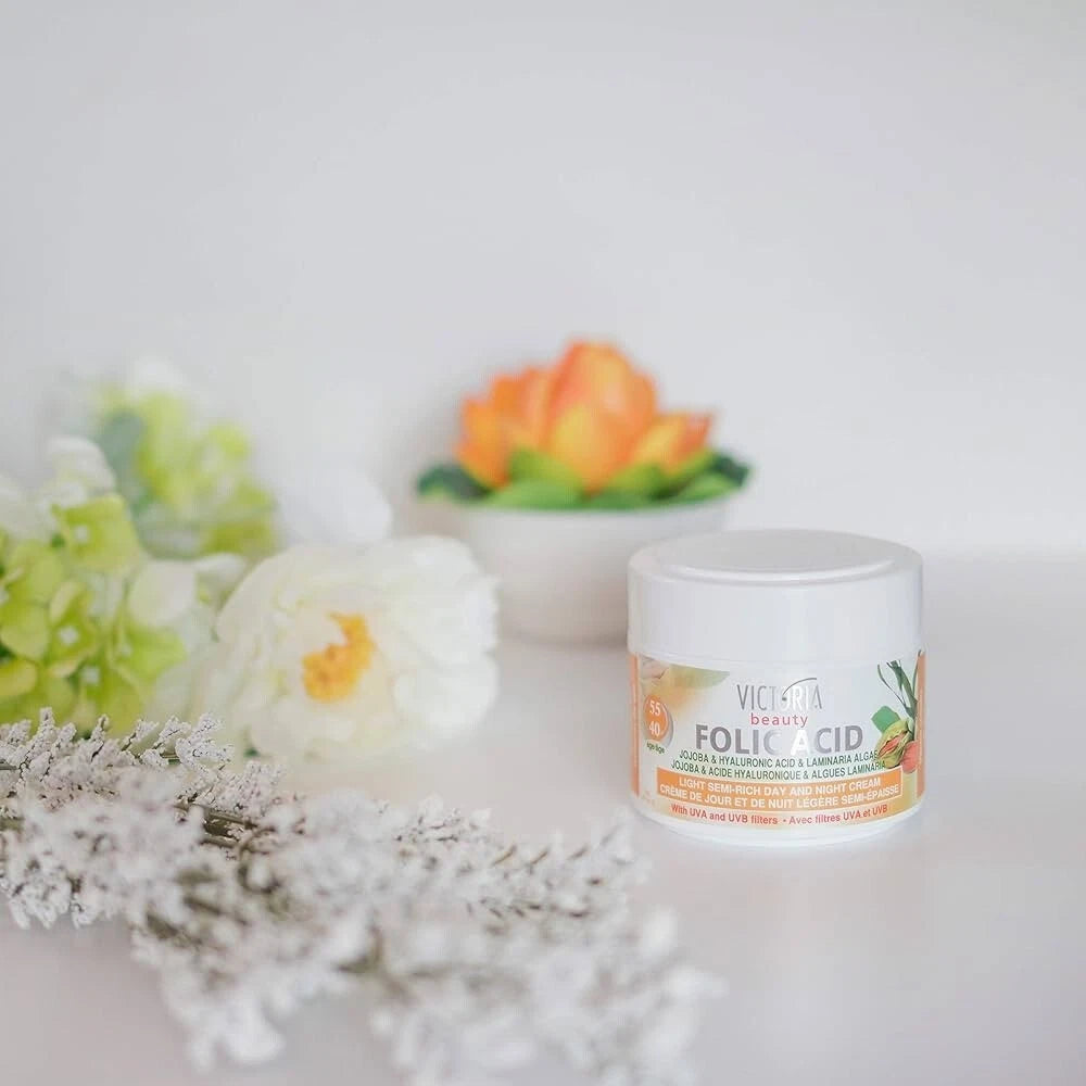 Victoria Beauty Folic Acid & Jojoba Anti-Ageing 50ml Cream UVA & UVB filters 40-55age Laminaria