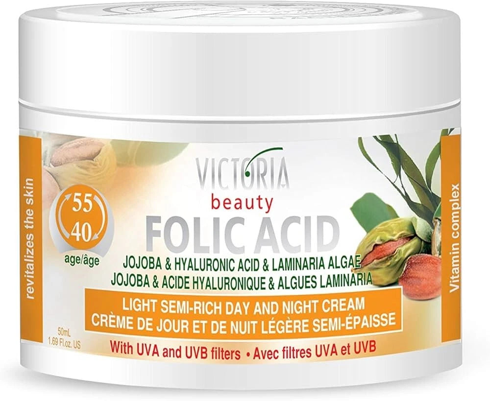 Victoria Beauty Folic Acid & Jojoba Anti-Ageing 50ml Cream UVA & UVB filters 40-55age Laminaria