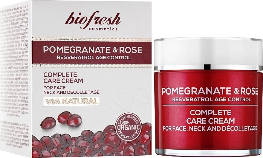 Biofresh  “ Via Natural “ Complete Care 200 ml Cream for face, neck and décolletage VIA NATURAL POMEGRANATE AND ROSE