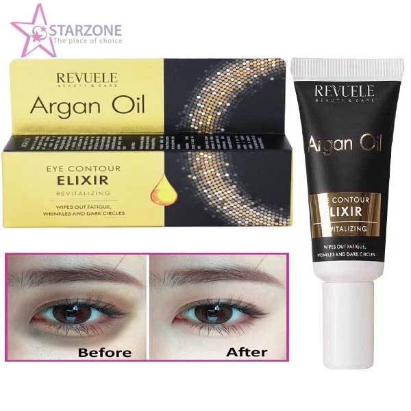 REVUELE BEAUTY & CARE ARGAN OIL EYE CONTOUR ELIXIR REVITALISING WIPES OUT FATIGUE ,WRINKLE AND DARK CIRCLES