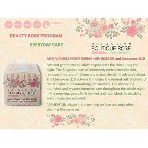Rosa Impex  “ Boutique Rose “ Anti-Wrinkle Night Cream 45ml With Rose oil & Coenzyme Q10