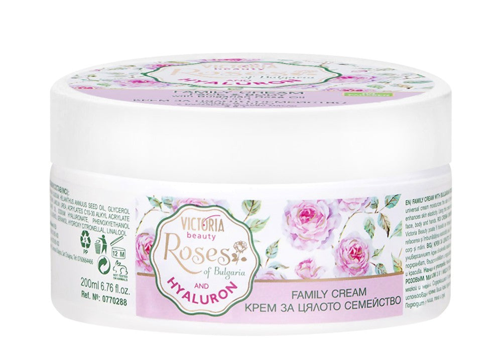 Victoria Beauty Roses of Bulgaria 3-in-1 Family Cream – Face, Hands & Body with Rose Oil & Hyaluron (200ml)