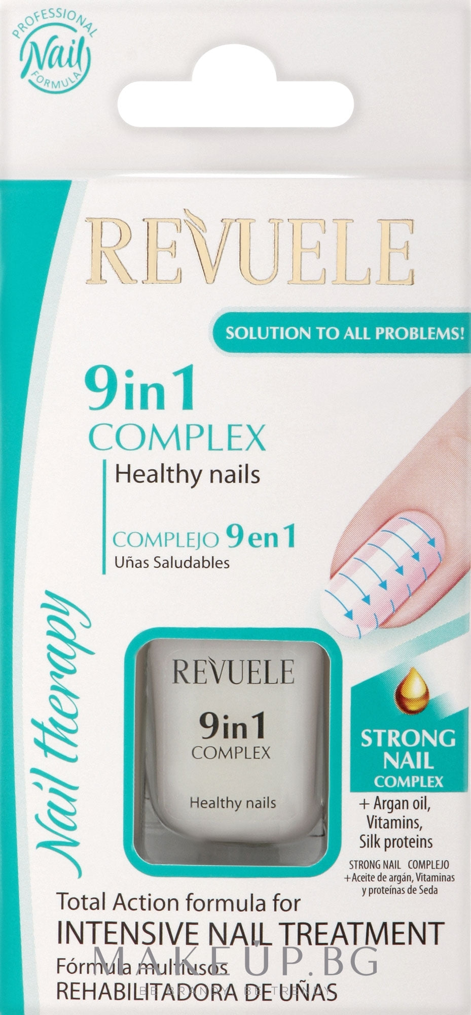 REUELE- Nail Therapy 9 in 1 COMPLEX Healthy Nails Strong Nail Complex + Argan oil , Vitamins , Silk Proteins Solution to all problems 10 ml